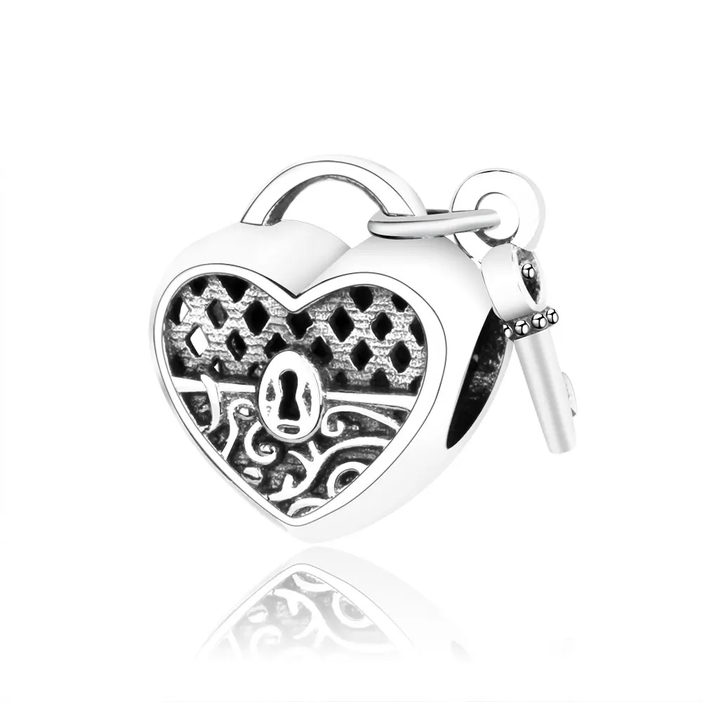 Fits Original Pandora Charms Bracelets 925 Sterling Silver Heart Lock
