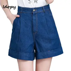Idopy классический Для женщин s Винтаж промывают Джинсовые шорты женские плиссированные свободный крой Леггинсы джинсовые шорты для Для