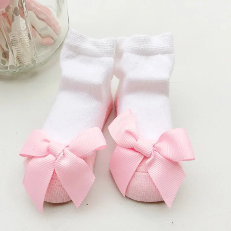Весенние носки для малышей от 0 до 12 месяцев хлопковые носки-тапочки с бантом для новорожденных, носки принцессы для малышей модные - Цвет: pink