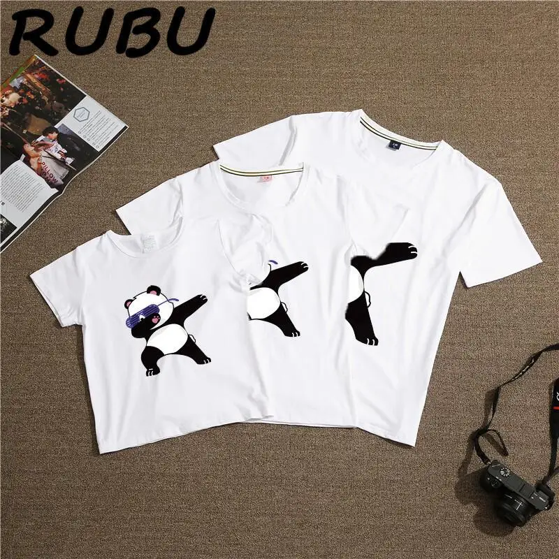 

RUBU 2018 Summer Cotton Mother and Daughter Clothes Tshirt panda family matching clothes tshirt family Clothes 5QZ8
