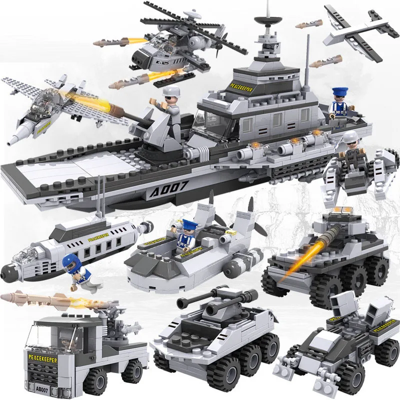 732Pcs Legoings 8 In 1 SWAT for Aircraft Carri Bricks 25 Models Military Ship DIY Model Building Blocks Kits Boys Gifts Kids Fun