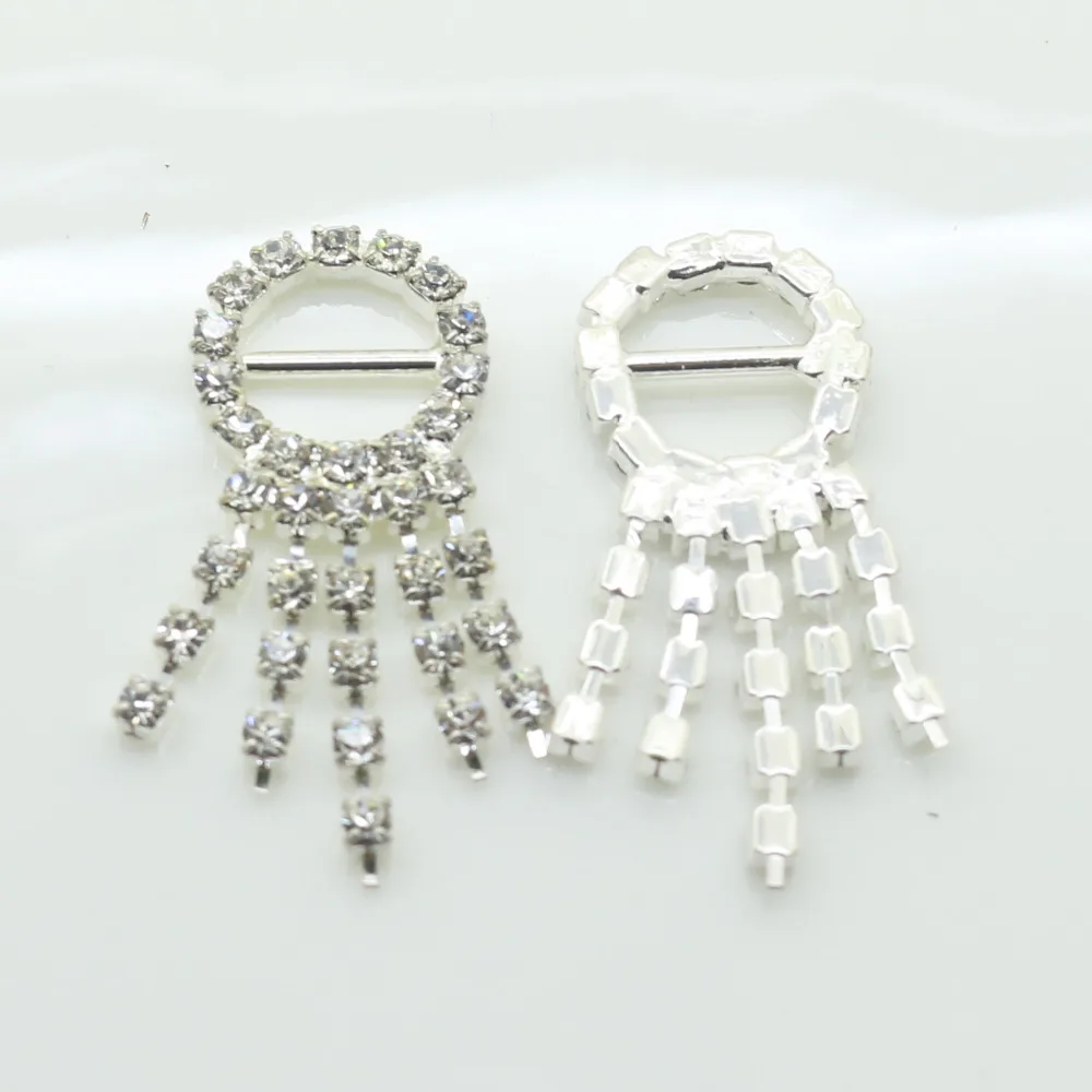 15x35mm Shiny Silver Rhinestone Buckle DIY Invitation Ribbon Slider Wedding Decoration Hair Flower Center Scrapbooking 1 set