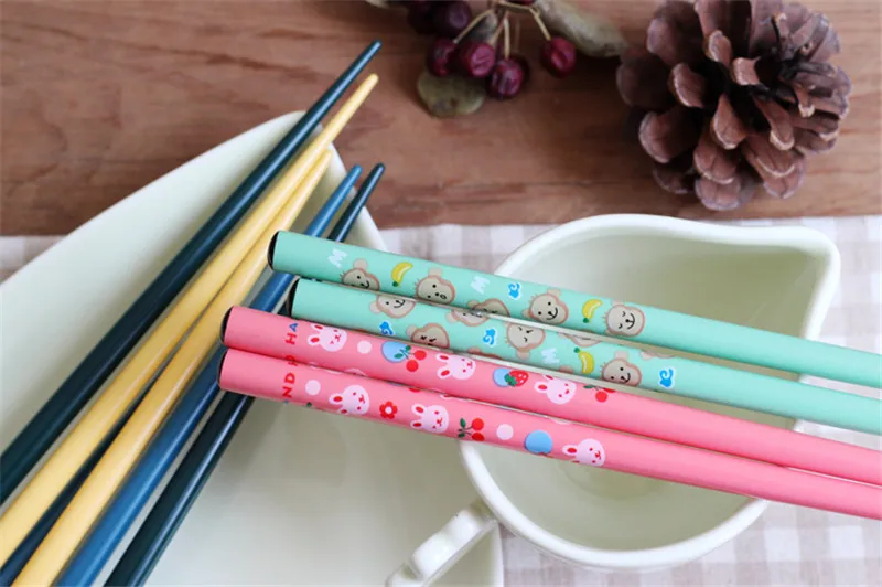 5 пар, японские палочки для еды, корейский стиль, многоразовые палочки для еды, 5 цветов, Мультяшные палочки, китайский набор, подарочная упаковка ручной работы