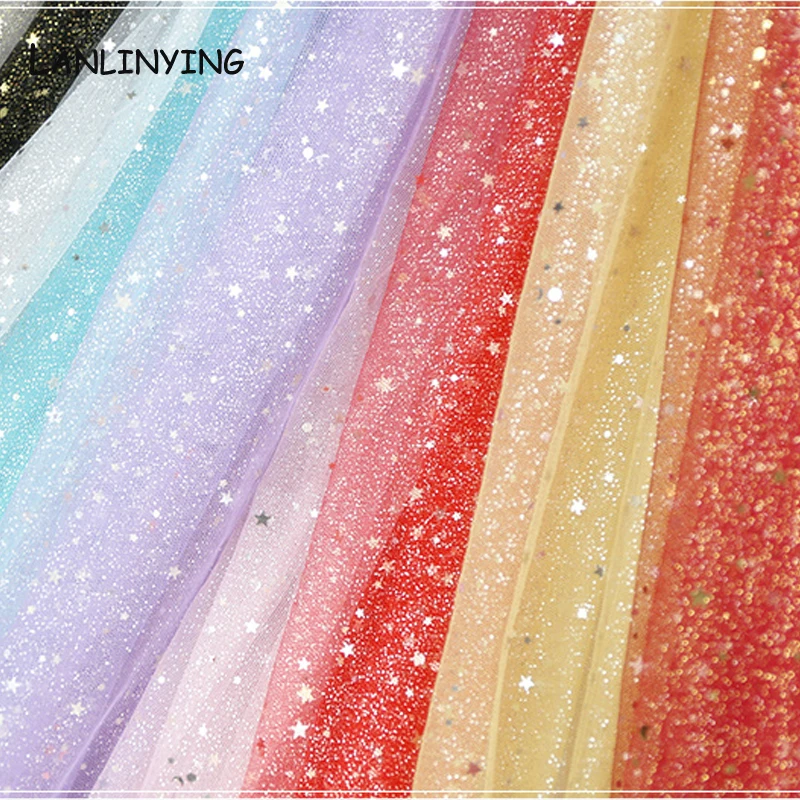 

NEW Style Encryption Decorative Dusting Tulle Mesh Fabric Glitter Wedding Fabric Dress Stage Decoration Sequins Gauze Cloth D555