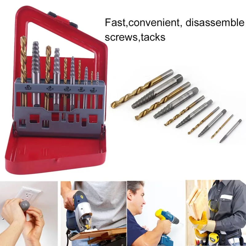 10pcs Screw extracter set Bad screw removal tool remover Twist drillin Drill Bits from Tools on
