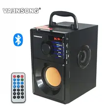 VAENSONG Stereo Wooden font b Subwoofer b font Bluetooth Speaker FM Radio Portable Speakers Mp3 Play
