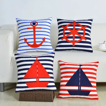 

Mediterranean Blue Sailing Sailor Printed Striped Cushion Cover Decorative Throw Pillow Cover Case For Sofa Home Car Deco 45x45
