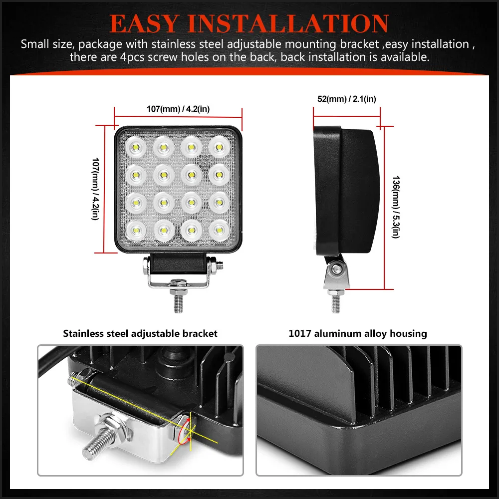 Лампа Worklight 4 дюйма 42 Вт 48 Вт 60 Вт внедорожный тонкий рабочий свет 12 в свет интерьер led 4x4 led трактор фара дальнего света для лодок