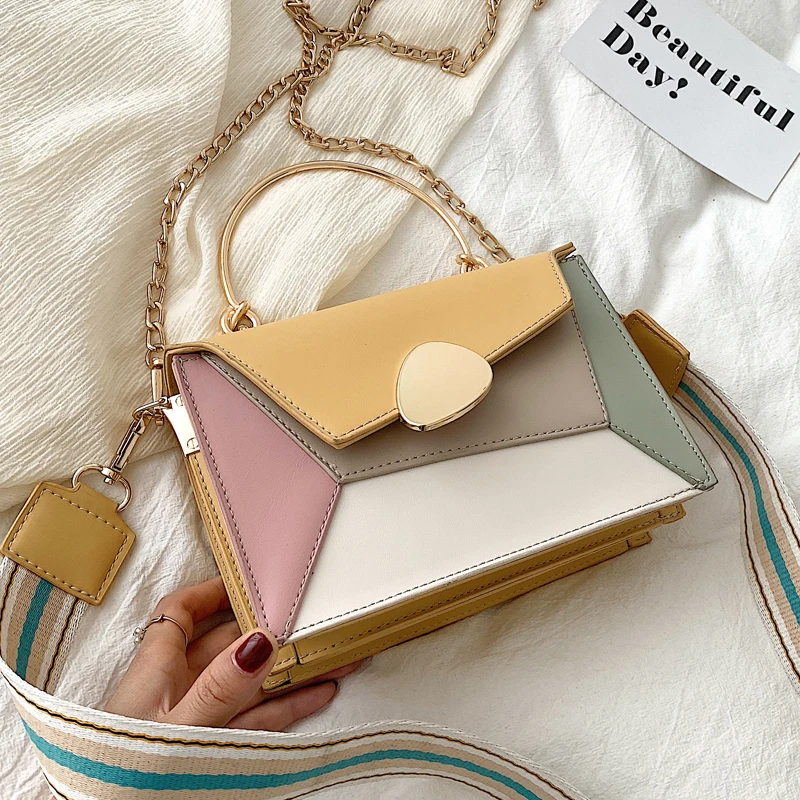 Contrast color Leather Crossbody Bags For Women 2019 Travel Handbag Fashion Simple Shoulder Messenger Bag Ladies Cross Body Bag