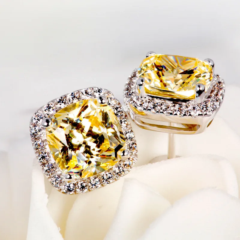 Роскошные женские серьги с кристаллами и цирконием, модные 925 пробы, серебряные, желтые серьги, винтажные Двойные серьги-гвоздики для женщин