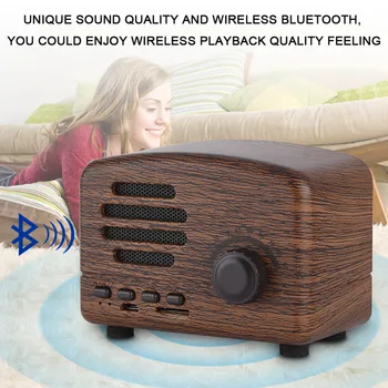 

Portable Retro Bluetooth 4.0 Speaker Wood Desktop FM Radio Bass Stereo Mic USB TF Card Support