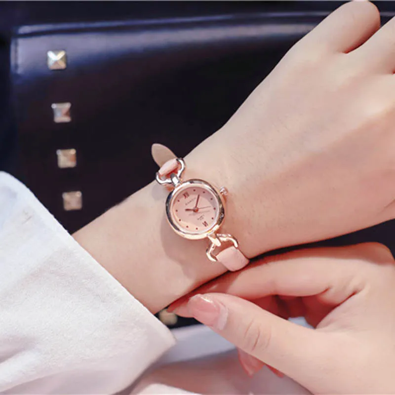 

Women Girl Simple Quartz Wrist Watch PU Leather Strap Mini Thin Dial Watches LXH