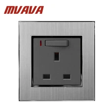 Mvava Великобритании Стиль Стандартный стены перешли гнездо декоративные Электророзетка с неоновый Индикатор Роскошные атласные Металл Серебро Панель