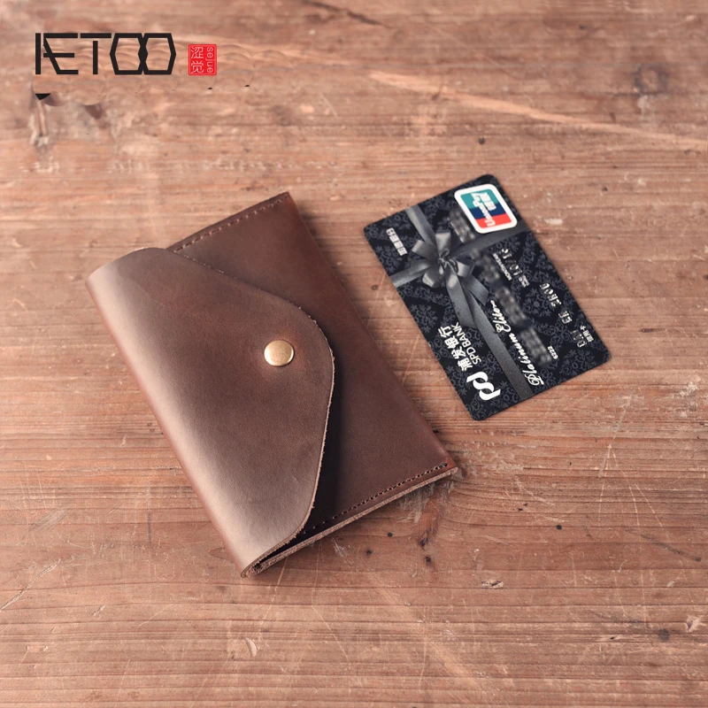 

AETOO Handmade leather bag women men small wallet short paragraph wallet ultra-thin envelope retro simple mad horse pickup bag