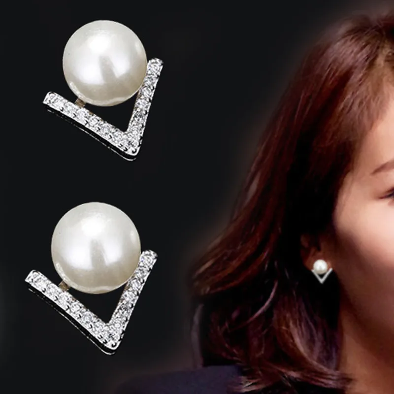 

New Fashion Personalized Triangle Imitation Pearl Earrings For Women Elegant Simulated Pearl Earring Brincos 2019 Crystal Bijoux