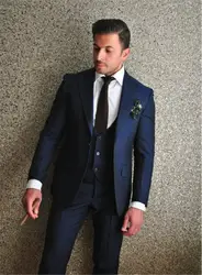 2019 итальянский стиль темно-синий смокинг для жениха индивидуальный заказ Slim Fit Мужская Свадебная вечеринка костюмы костюм жениха (куртка +