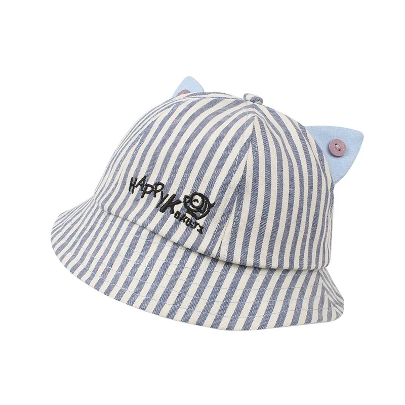 Cute Striped Baby Hat Cat Panama Baby Girls Cap Cotton Kids Sun Cap With Ears Spring Summer Letter Boys Cap Baby Boys Clothing (3)