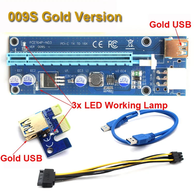 009S PCIE RISER 6PIN 16X for BTC mining with LED USB Gold Port-6 (4)