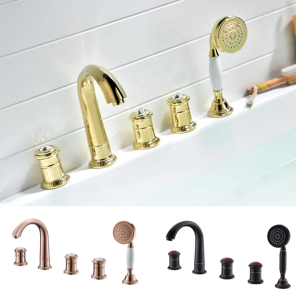 

5 Holes widespread Roman tub shower Faucet Crystal bathtub Mixer tap with handshower Rose gold /gold /Antique orb/Chrome option