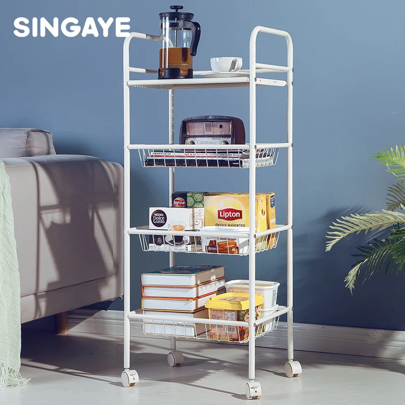 SINGAYE DIY Four Layer Multi function Shelf with Removable Wheels Crack