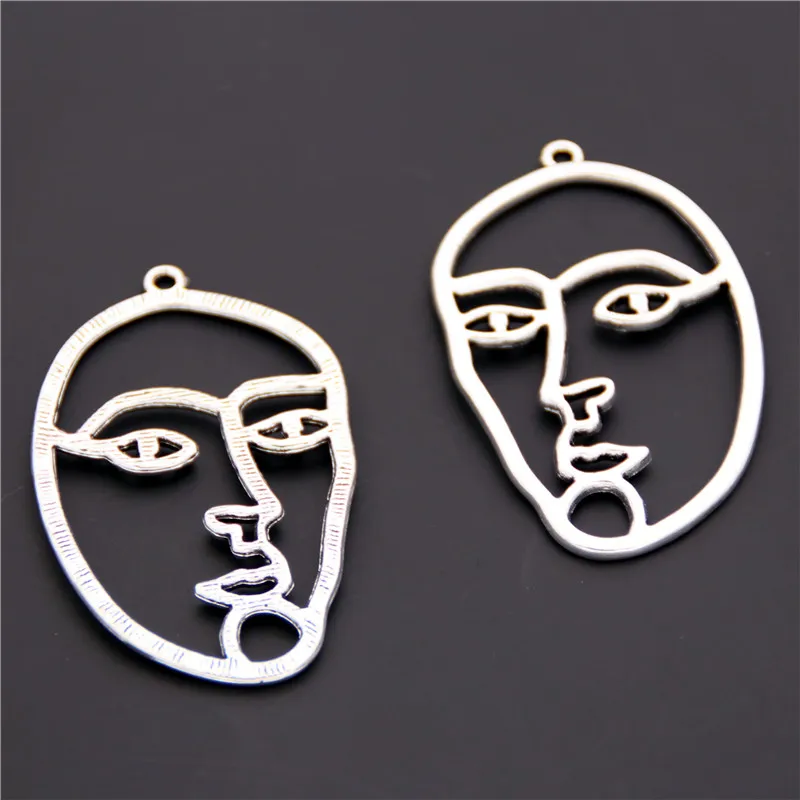 2pcs Antique Silver Sexy Men Face Shape Hollow Out Charms Diy Earrings