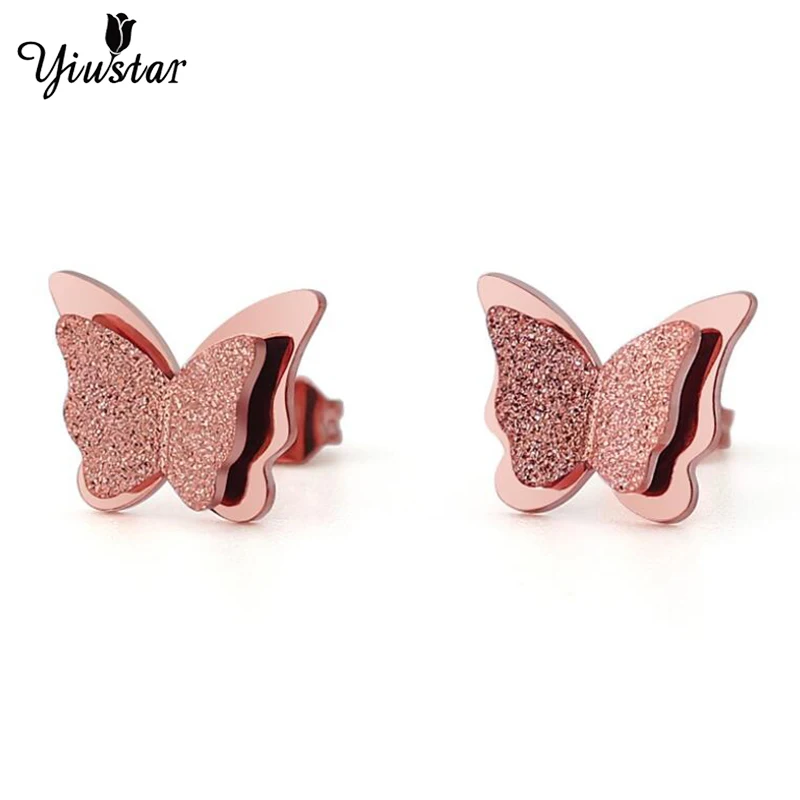 

Yiustar Trendy Butterfly Earrings Colorful Stainless Steel Stud Earrings for Women Girl Charming Frosted Butterfly Cartilage Ear