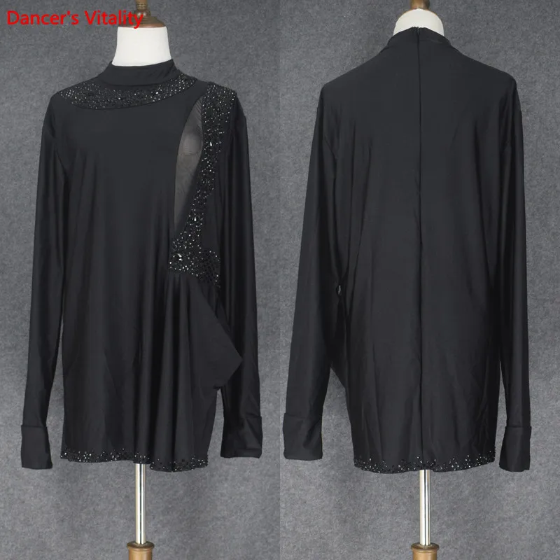 

2018 Man Latin Dance Tops For Senior Diamond Male Long Sleeve High Quality Fabric Shirt New Men Ballroom Competition Shirts