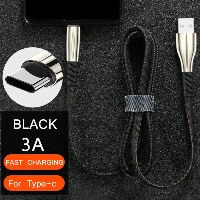 3A Тип usb C кабель usb type-c C функцией быстрой зарядки Тип кабеля для передачи данных Шнур для телефона Зарядное устройство для Xiaomi Redmi Note 7 Pro samsung S9 S8 Note 9 8 Кабельное открытое - Цвет: Black