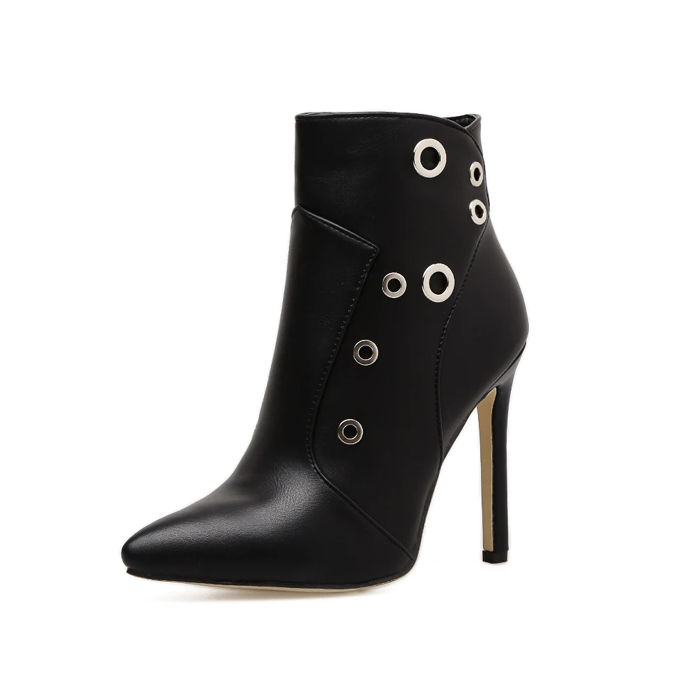 solid pointed toe low heel biker boots
