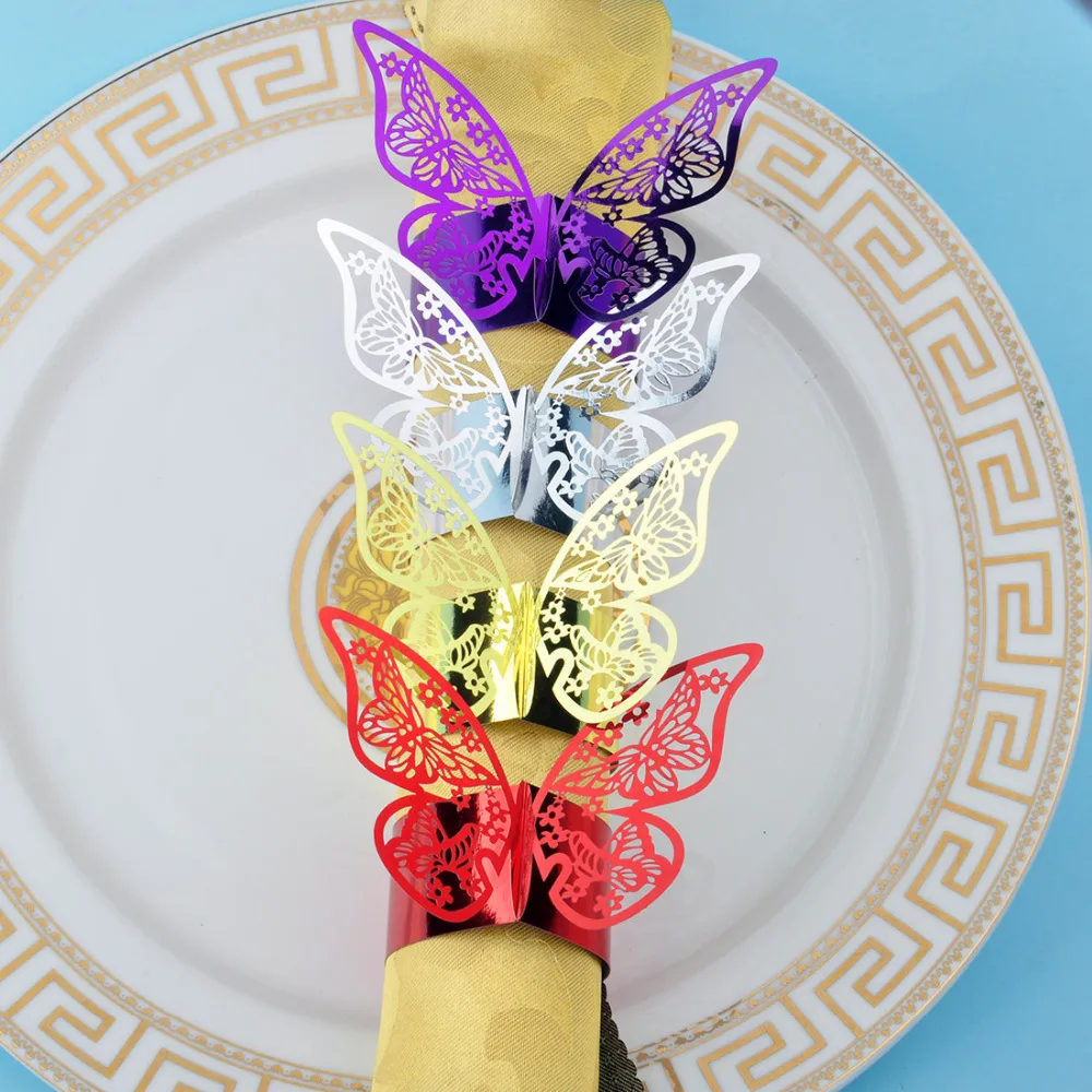 Wholesale 100pcs Laser Cut Paper Butterfly Napkin Ring Home Table