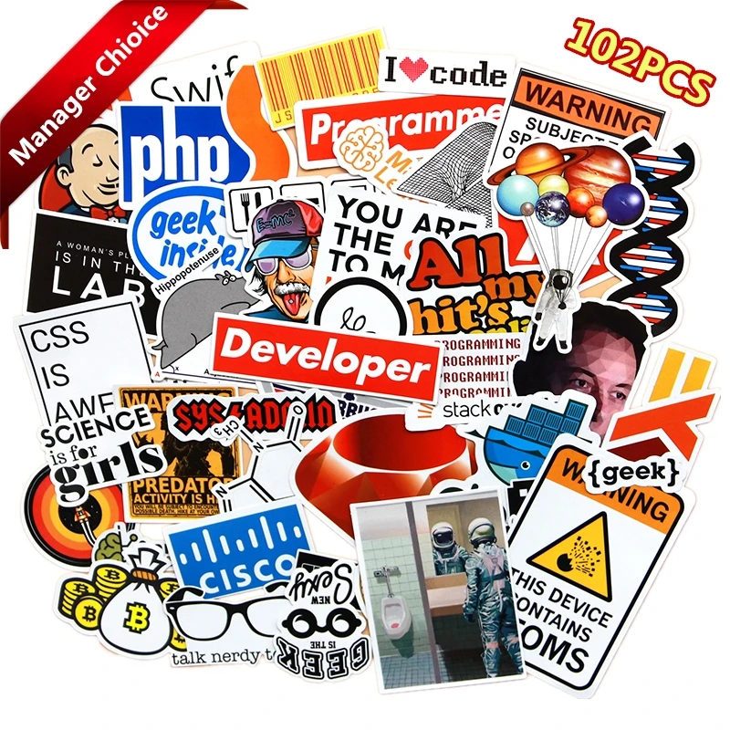 

100 pcs Internet Programming stickers for Laptop Programer science JS Php C Language Cloud Docker Developer sticker