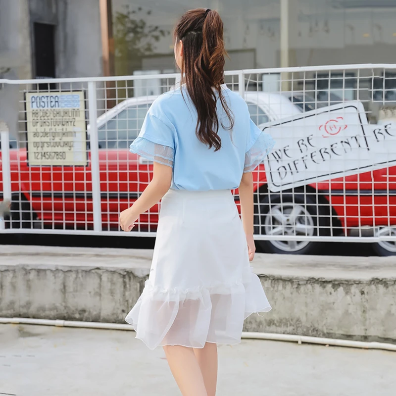MERRY PRETTY женская футболка и юбка из двух частей наборы мультфильм печати футболки с коротким рукавом эластичный пояс кружева лоскутное мини юбка