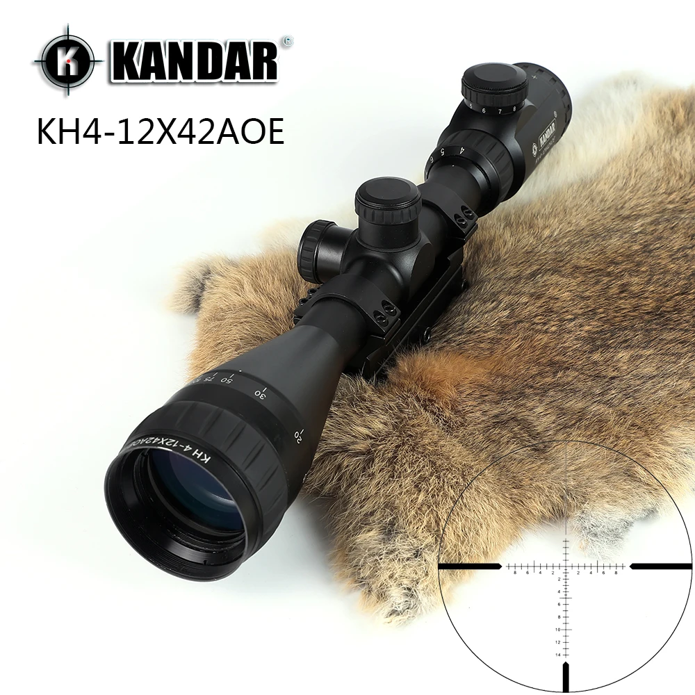 

KANDAR KH 4-12x42 AOE Hunting Riflescope Red Illuminated Glass Etched Reticle Sniper Optic Rifle Scope Sight with Ring