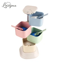 LMETJMA 4 уровня приправа коробка набор стойки с ложкой пшеничной соломы специй стойки с баночками контейнер для приправы соль перечница KC0810-2