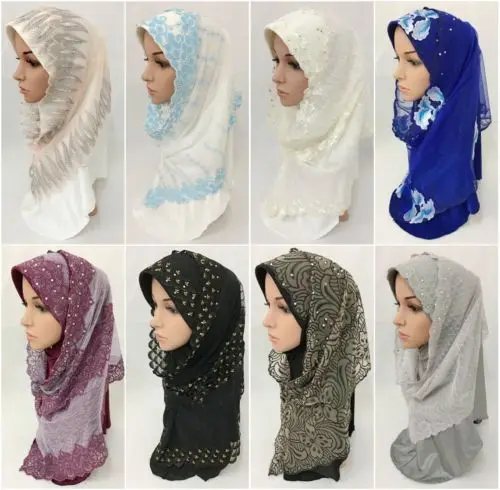Модные женские туфли кружево мусульманский хиджаб шарф арабских Шалуны головные