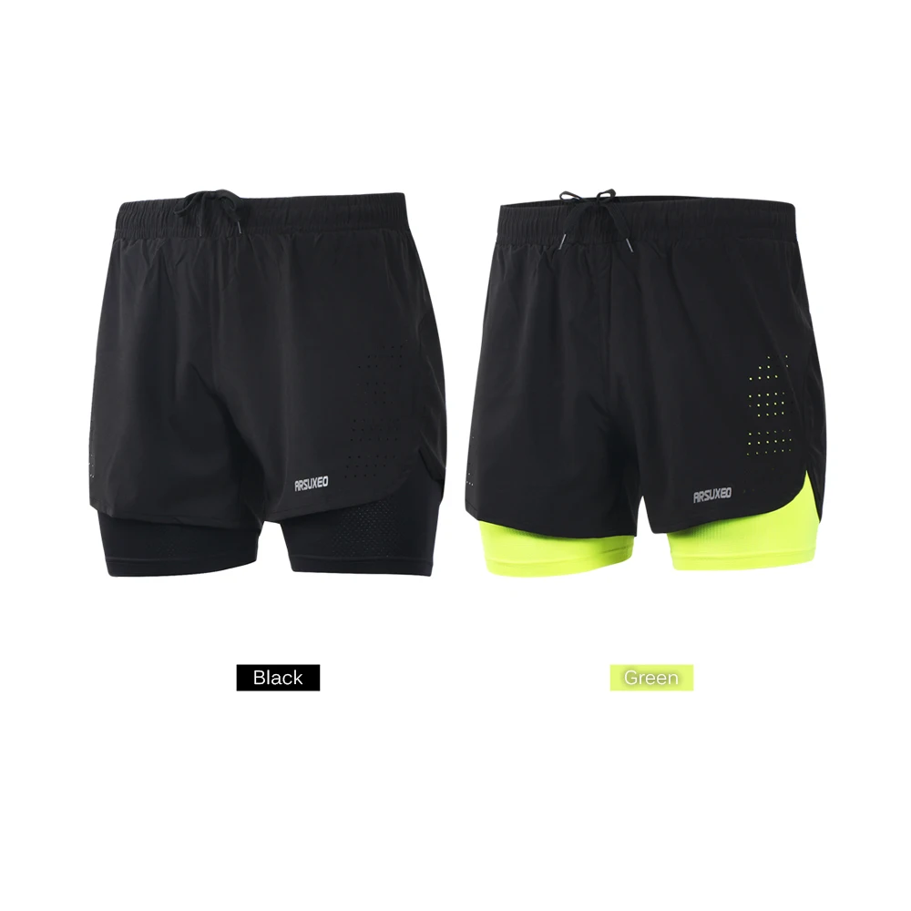 Arsuxeo B179 Men's Running Shorts Jogging Quick Drying 2 in 1