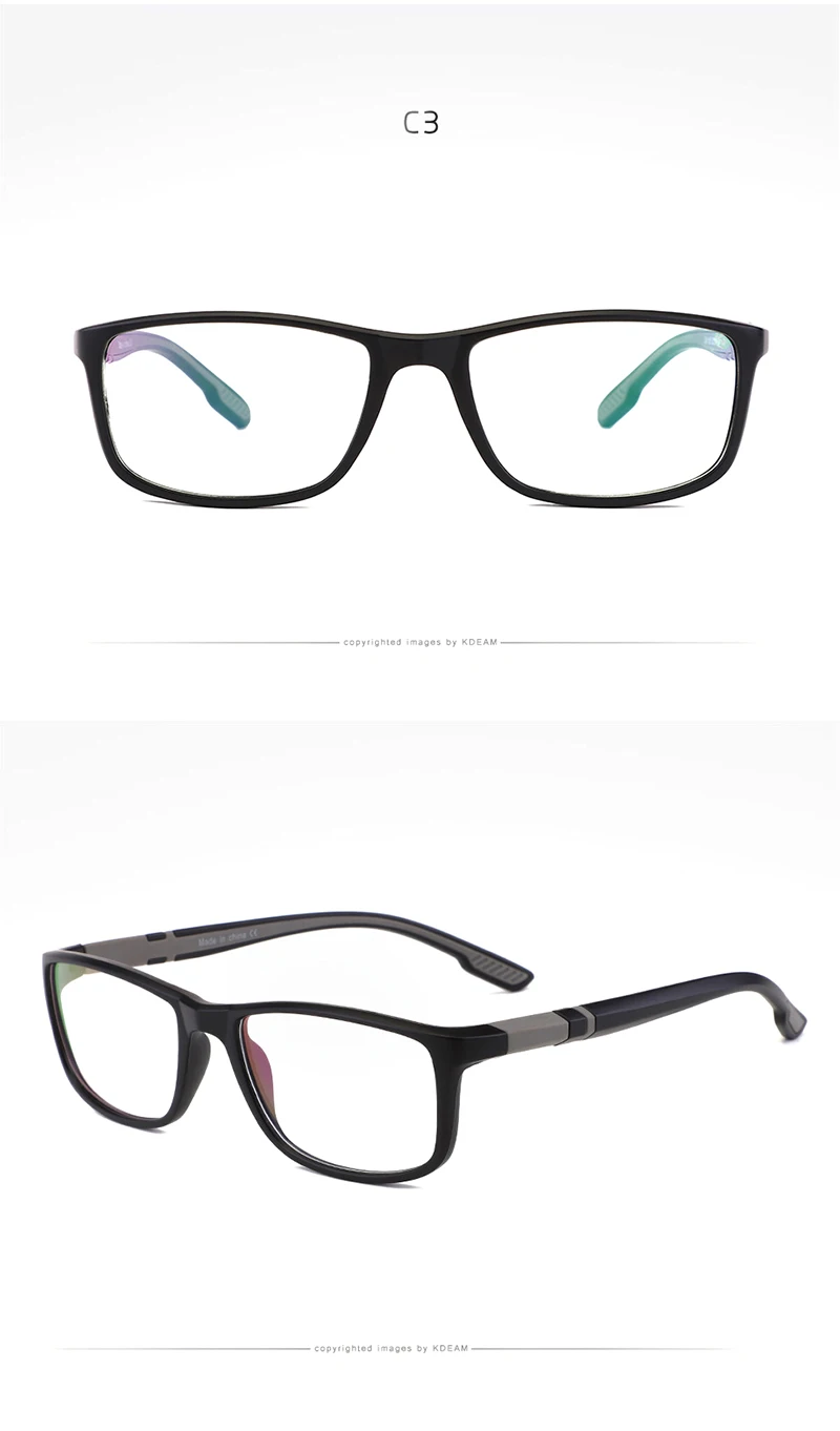 KDEAM прямоугольная пластиковая мужская оправа для очков с UV400 линзами полный обод оптических спортивных очков посылка