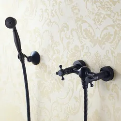 Oil Rubbed Bronze Telephone Style Wall Mounted Dual Cross Handles Bathroom Tub Shower Faucet Set w / Handheld Shower ahg011