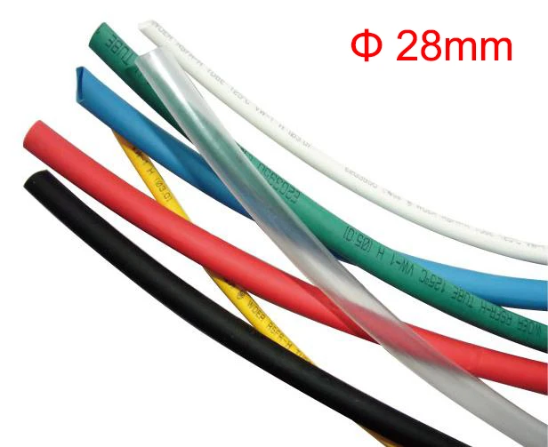 

1M Ratio 2:1 28mm Dia Yellow Red Blue Green Clear White Black Polyolefin Wire Wrap Insulation Cable Sleeve Heat Shrinkable Tube