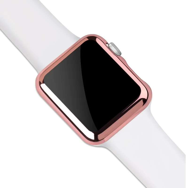 Чехол для Apple Watch, серия 3, 1, 2, 38 мм, 42 мм, покрытие из мягкого ТПУ, акрилового пластика, защитный чехол для экрана 2 в 1, розовое золото