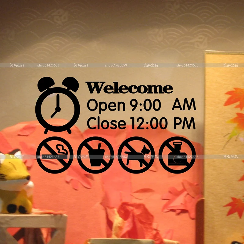 Shop Hours Wall Sticker Shop Bussiness Hours Personalized Open Close Time Wall Decal Shop Window