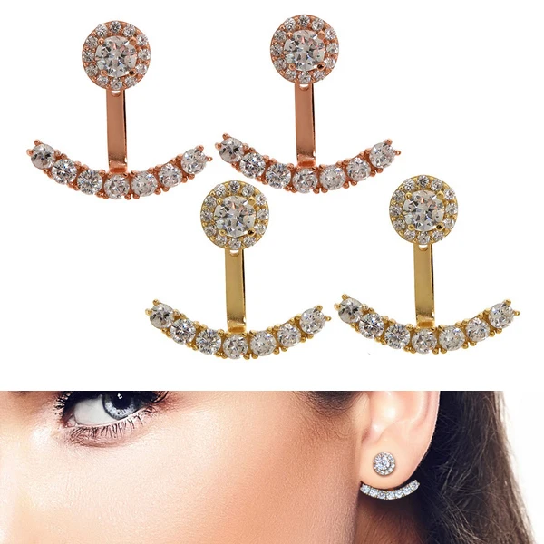 

2018 wholesale fashion jewelry AAA cubic zirconia delicate jacket front back fashion trendy young girl CZ bling earring