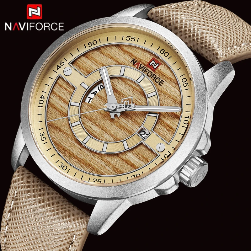 

NAVIFORCE Men Watch Male Top Brand Luxury Leather Wristwatch Man Date Week 30M Waterproof Quartz Fashion Wrist Watch Golden New