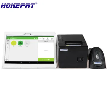 

payment terminals for store sells with 10inch android touch screen PC 58mm Thermal Printer with 1D Bluetooth Barcode reader