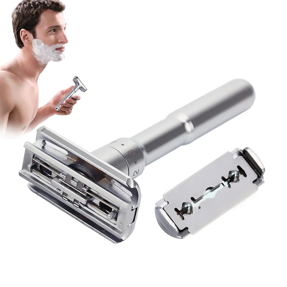 

Adjustable Safety Razor Double Edge Classic Mens Razor Shaving Razor Blades 1-6 File Hair Removal Shaver with 5 Blades