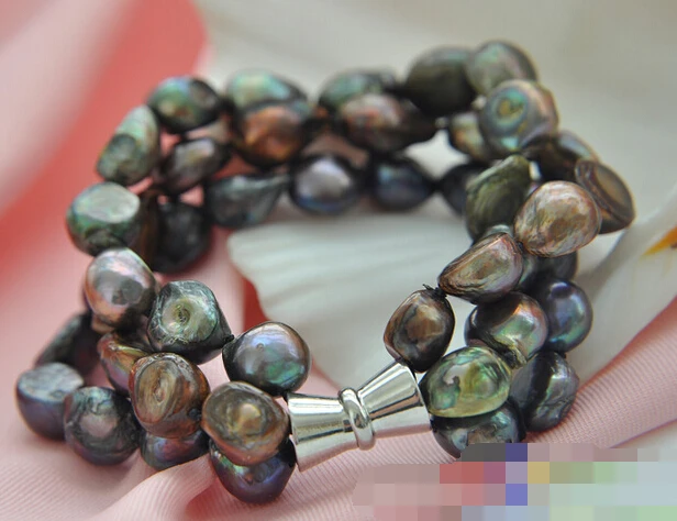 

FREE SHIPPING>>>@@ > 12713 3row black coffee bronzy baroque freshwater pearl bracelet