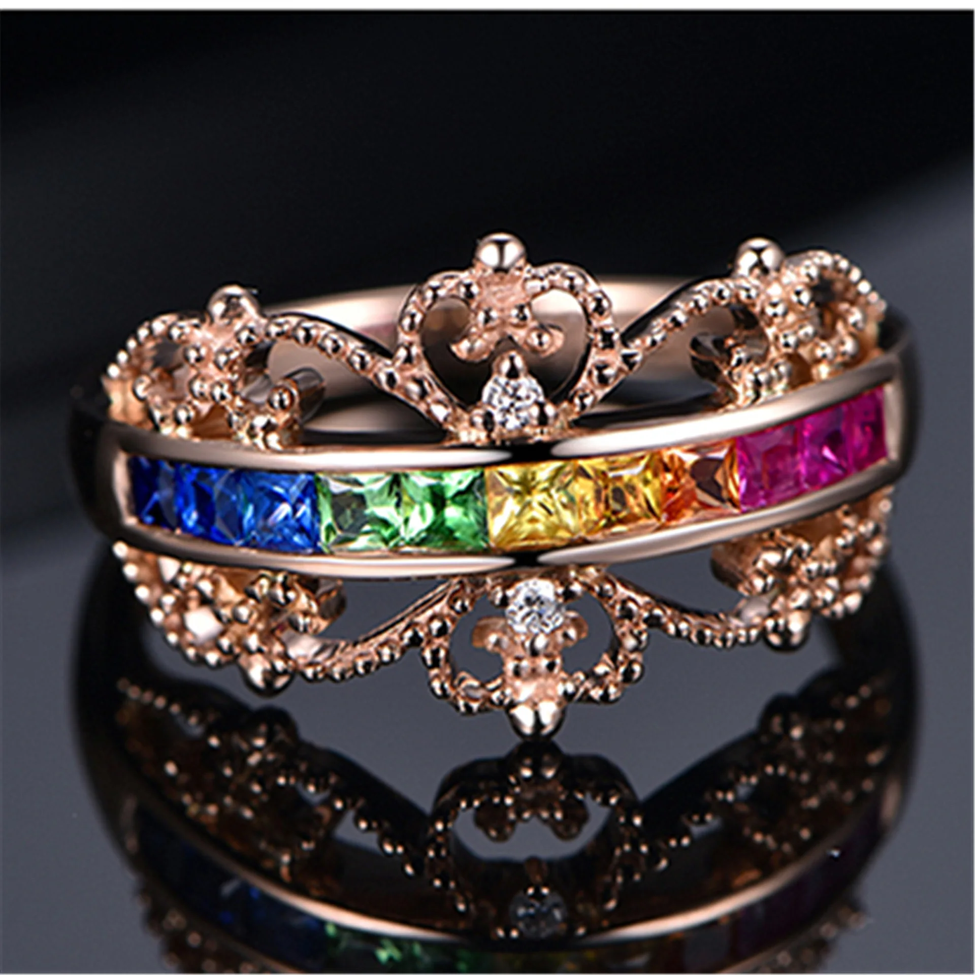 

Zircon Engagement Rings for women Rose gold color Wedding rings female anel Austrian Crystals Rainbow Jewelry Gift top quality