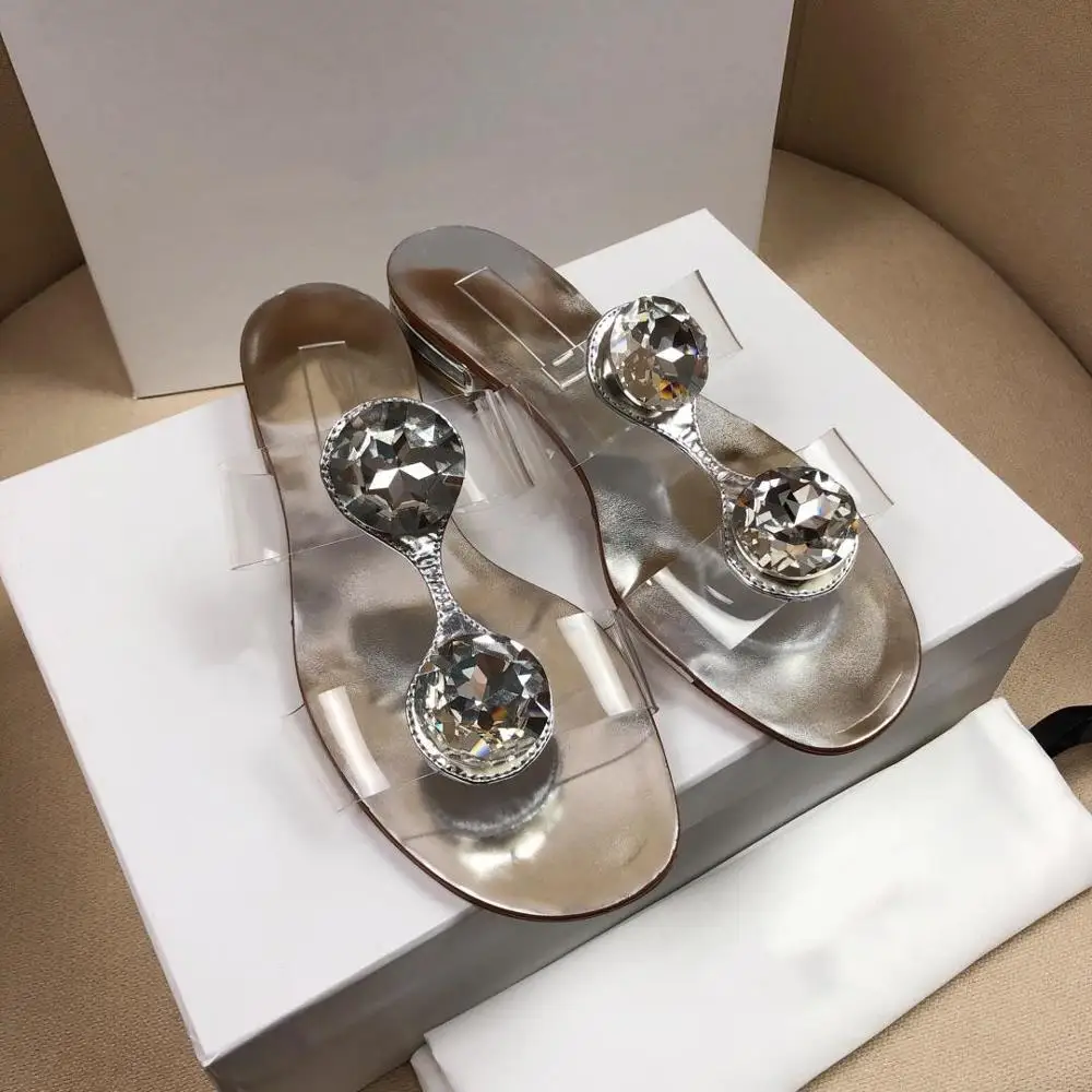 

New Summer Slippers Women PVC Crystal Slippers Leather Sole Slides Shoes Women Casual Ladies Slippers Outside Designer Shoes