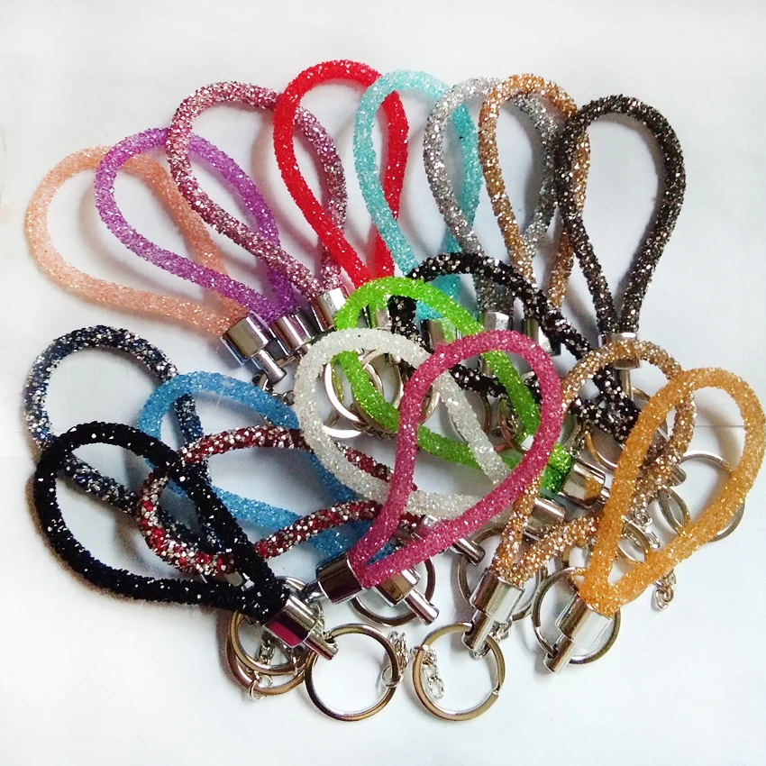 

12 pcsa/lot Sparkling Crystal Drill Key Ring Simple Resin Rope Key Ring Fit DIY Jewelry Accessories For pompons Phone Camera etc
