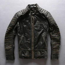 AVIREXFIY Мужская Байкерская кожаная куртка из натуральной толстой воловьей кожи, приталенная Мужская зимняя короткая кожаная мотоциклетная куртка, M-XXXL